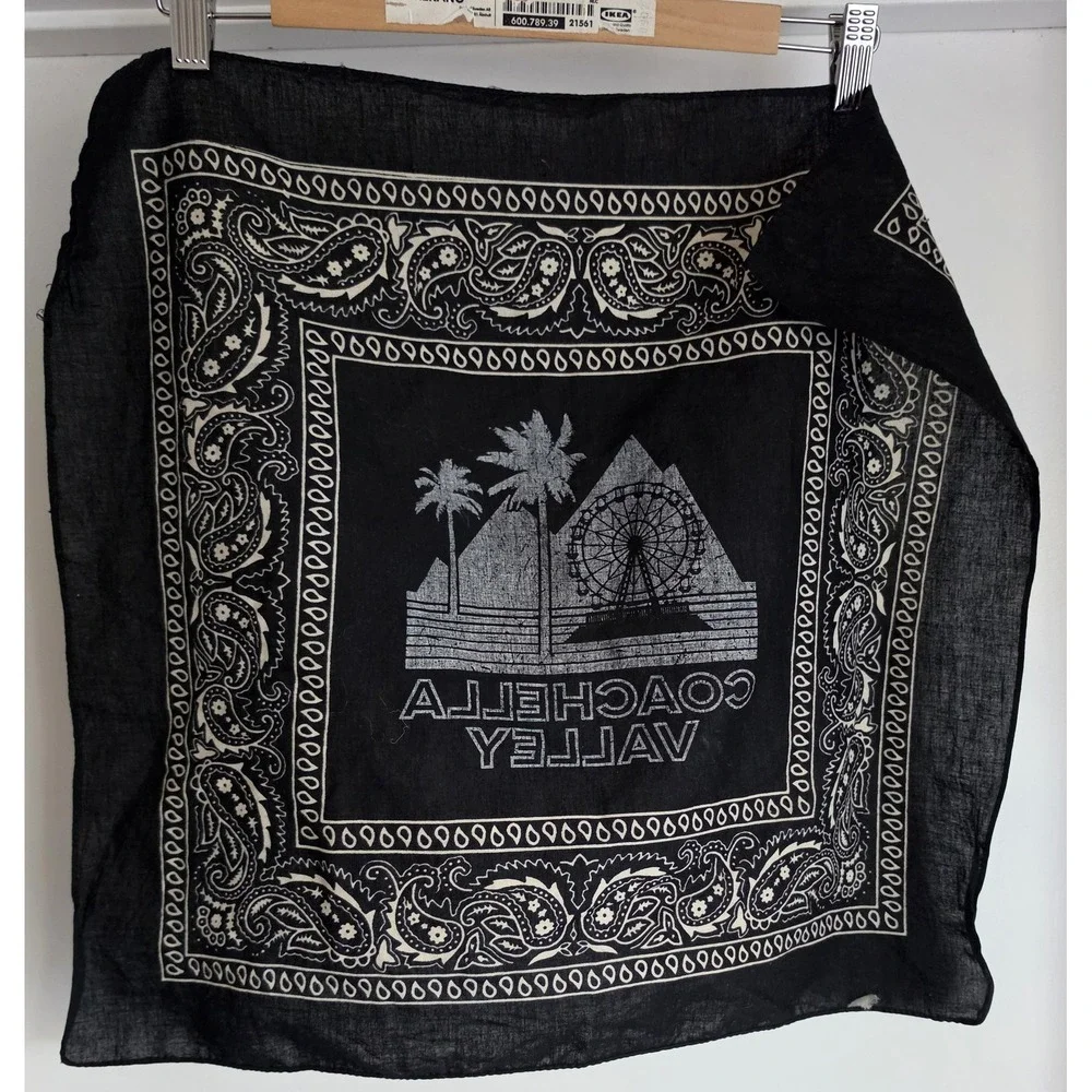 Coachella Valley Bandana Black White Unisex Boho Scarf Wrap Head Neck Kerchief
